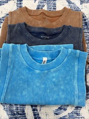 Zenana Outfitters Men's Ribbed Crewneck Sweater - Sky Blue, Charcoal, Brown